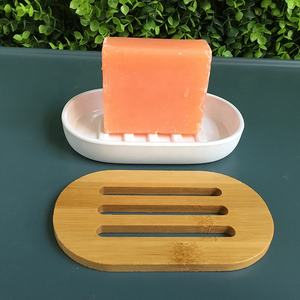 Jabonera ovalada pequeña de fibra de bambú sostenible, soporte para caja de almacenamiento de barra de cuerpo de baño con escurridor - Product Image 6