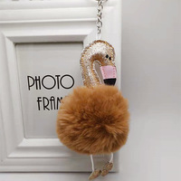 Flamingo Pom Pom porte-clés jouets en peluche dessin animé mignon moelleux boule de fourrure flamant rose peluche porte-clés pendentif porte-clés