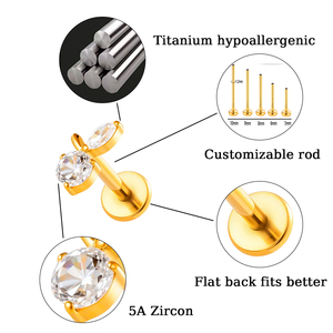 Pendientes de Titanio Hengsen G23, Joyería para Perforación de Oreja, ASTM F136, Chapado en Oro PVD de 18k, Parte Trasera Plana, Pendientes Delicados para Mujer, Joyería Corporal para Boda - Product Image 2