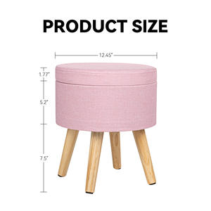 Pouf de rangement rond moderne fait main et écologique, revêtement en lin, pieds en bois robustes, grand espace de rangement, tapis de sol pour appartement - Product Image 6