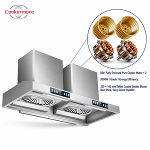 Hotte de cuisine professionnelle 1500 mm double tête 2000 W en acier inoxydable avec commande tactile 72 m³/min Fabricant OEM ODM - Product Image 3