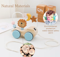 Enfants en bois début éducatif chariot lion animaux tirer bloc Train tirer corde voiture mains sur le cerveau jouets