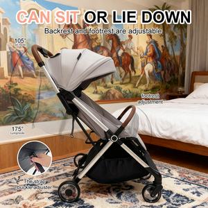 Poussette de voyage avec fonction de pliage à une main, design léger, pliage compact et réglage sur 3 niveaux, poussettes pour bébés - Product Image 3
