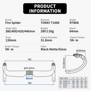 Guidon de vélo de route en fibre de carbone T1000 de haute qualité, personnalisable en usine, pour diamètre de potence 31,8 mm, largeur de guidon 380/440 mm, OEM - Product Image 2