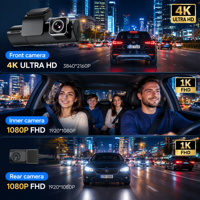 Caméra DVR de voiture 3 canaux HD 4K avec Wi-Fi et GPS, boîte noire de voiture à 3 objectifs, dashcam 4K Wi-Fi GPS 3 caméras pour voiture
