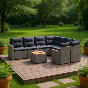 Ensemble de canapés de jardin en rotin gris 6 places, mobilier d'extérieur résistant aux intempéries, design contemporain - Product Image 2