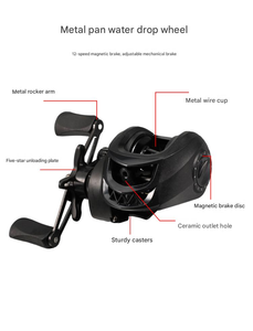 <span class=keywords><strong>Moulinet</strong></span> de pêche à lancer d'appâts Water Drop Reel en métal noir, anti-éclatement, frein magnétique, longue portée, rapport de transmission 7.2:1 - Product Image 5