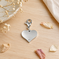 Pendentif Cœur Personnalisé en Acier Inoxydable avec Fermoir Mousqueton, Breloque Cœur Simple Ornée de Strass Personnalisables pour Bijoux DIY