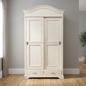 White Traditional Wooden <b>Wardrobe</b> Sliding Doors Eco-friendly 2 Drawers Classic Bedroom Living Room Furniture Cabinet Solid Wood - Product Image 3