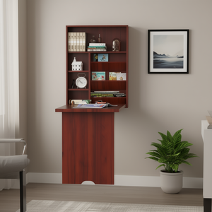 Meuble de bureau mural pour ordinateur, finition acajou, design pliable, mobilier de bureau à domicile - Product Image 2