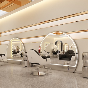 <span class=keywords><strong>Grand</strong></span> <span class=keywords><strong>miroir</strong></span> <span class=keywords><strong>de</strong></span> sol semi-circulaire simple face ou double face pour salons <span class=keywords><strong>de</strong></span> <span class=keywords><strong>coiffure</strong></span>, style luxe léger, mobilier <span class=keywords><strong>de</strong></span> <span class=keywords><strong>salon</strong></span> en cuir - Product Image 4