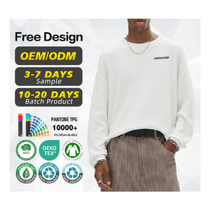 Maglione Certificato GRS, Produzione Personalizzata, Logo Personalizzato, Maglione Bianco <span class=keywords><strong>Basic</strong></span> a Nido d'Ape, Modello Corto, Moda Invernale Uomo - Product Image 1