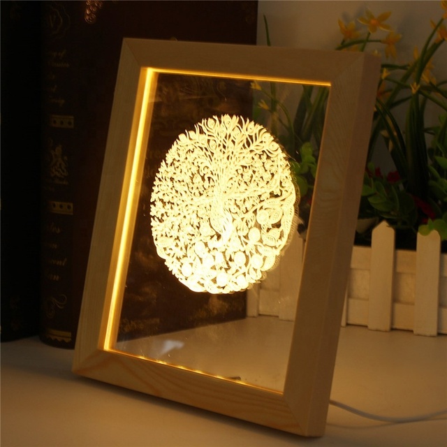 Hot Sale Hot Eco Friendly High Quality Customized 5V USB Powered Wooden LED Photo Frame 3D Night Light