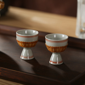Chinese Bamboo Woven Porcelain Wine Set 6 Pieces Traditional Style Sake Pot And Cups Household Beverage Serving Set - Product Image 4