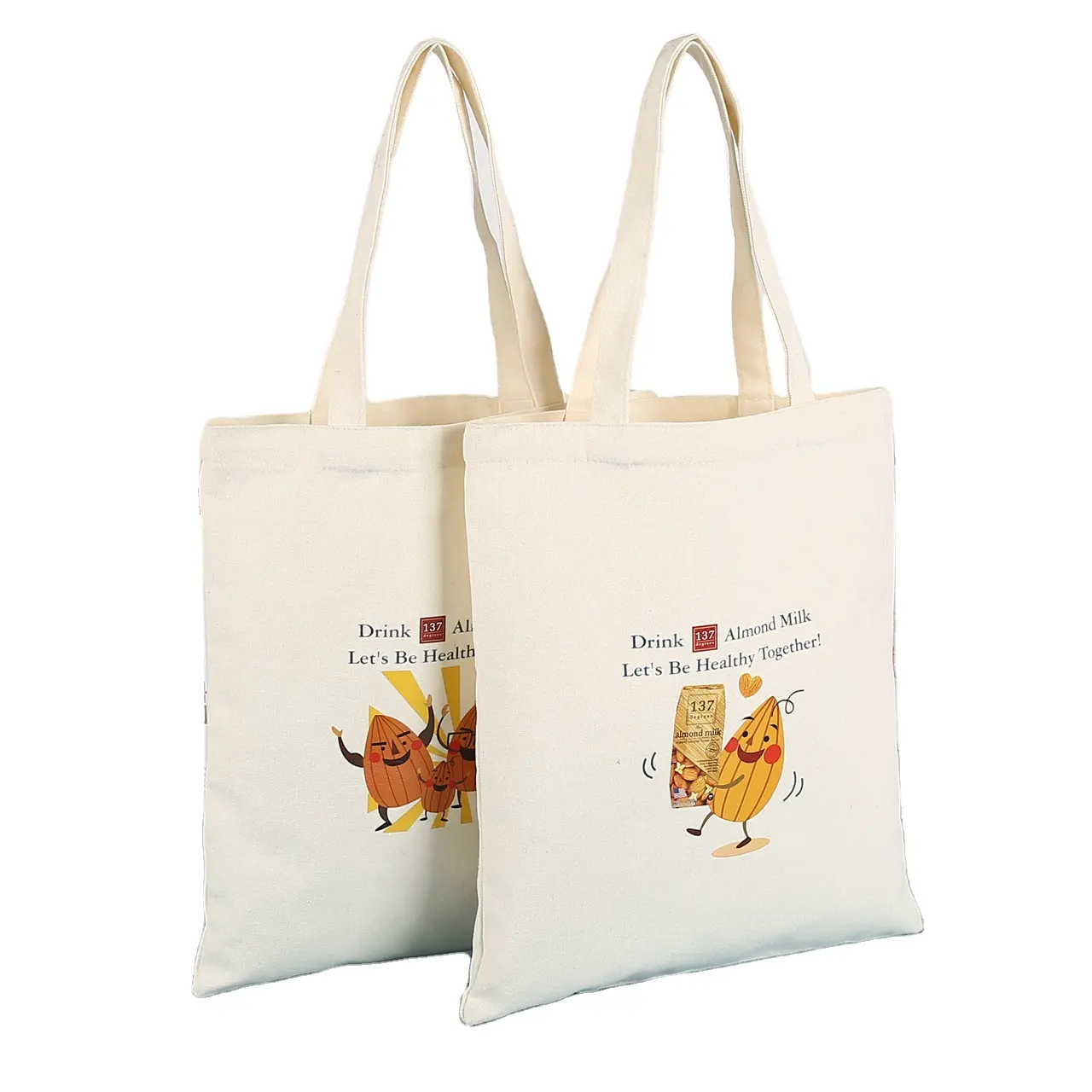 Vente en gros de sacs à provisions à bandoulière en toile brodée de grande capacité, sac fourre-tout en coton avec serviette ours mignon pour étudiant/