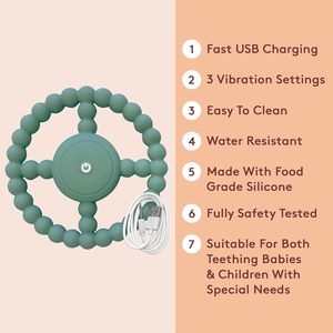 Baby Teething Ring Green <b>Silicone</b> <b>Beaded</b> Design 0 To 24 Months Unisex Infant Chew Toy With Usb Charging Cable - Product Image 4