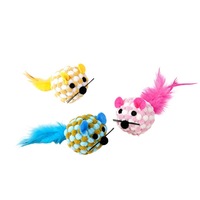Jouet pour chat en peluche durable et résistant aux morsures, souris interactive multicolore à plumes pour chats d'intérieur et multi-chats