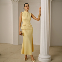 Robe unie taille empire pour femme, ensemble jaune élégant avec peplum sans manches, tenue de banquet sur mesure, production rapide en petite série
