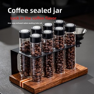 Rak <span class=keywords><strong>Display</strong></span> Botol Penyimpanan Biji Kopi Kedap Udara Botol Kayu Katup Pelepas Gas Satu Arah Desain Minimalis Modern Termasuk Corong - Product Image 5