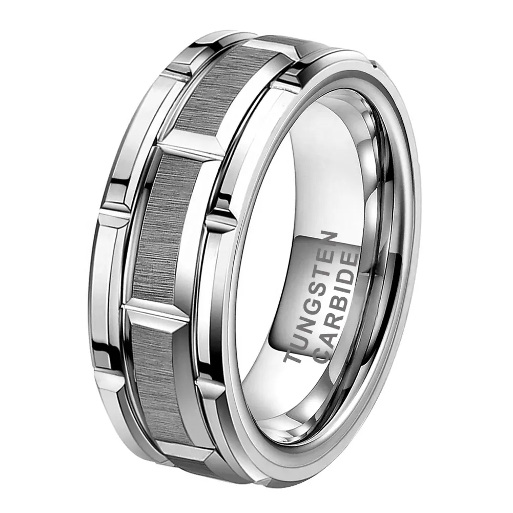 Coolstyle Sieraden 8Mm Tungsten Fijnere Ring Mannen Vrouwen Engagement Promise Wedding Band Baksteen Patroon Geborsteld Afwerking Comfort Fit