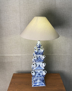 2025 nuevo diseño Pagoda azul blanco porcelana lámpara de mesa tulipán flor Ware lujo sala de estar piso decoración Retro lámpara de cerámica - Product Image 2