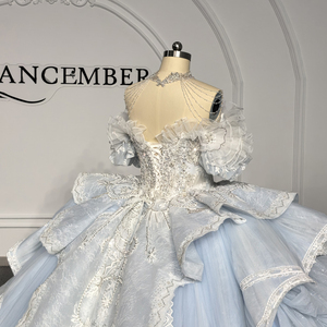 ชุดราตรีงาน Quinceanera รุ่น Gt003-Pz ดีไซน์หรูหรา ประดับลูกปัดวิบวับที่ตัวเสื้อ แต่งผ้าลูกไม้ลายดอกไม้เป็นชั้นๆ ทรงบอลเดรส ยี่ห้อ Jancemebr - Product Image 5