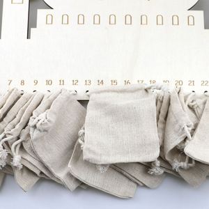 Suministro de fábrica: Calendario de cuenta regresiva de madera con diseño de castillo para Eid y Ramadán, con bolsa de lino, artesanía decorativa para el hogar y pared - Product Image 3