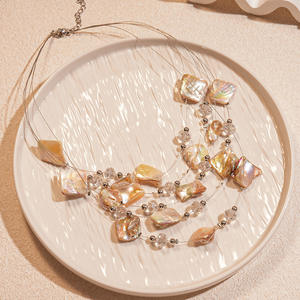 Kaimei เครื่องประดับแฟชั่น2025สร้อยคอลูกปัดคริสตัลหลายชั้นไม่สม่ำเสมอสร้อยคอชั้นเปลือกหอยสีฟ้าของผู้หญิงระดับไฮเอนด์ - Product Image 4