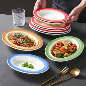 <b>Melamine</b> Oval <b>Plates</b> 12 Inch Colorful Rim Pasta Serving Dish For Restaurant Hotel Use - Product Image 1