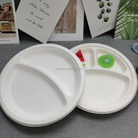 Assiettes jetables assiettes pour aliments à emporter 9 pouces 2 compartiments Bagasse assiettes rondes biodégradables