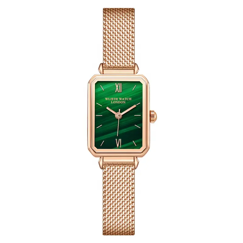 Women Watches Fashion Square Ladies Quartz Watch Bracelet Set Green Dial Simple Rose Gold Mesh Luxury Women Watches