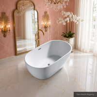 Baignoire autoportante ovale en acrylique à drain central, profonde, pour adultes, 1500x820x590mm