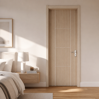Modern Natural Light Oak Interior Wooden Door with White Groove Lines Contemporary Flush Timber Bedroom Door for Home
