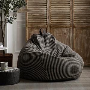 Poltrona <span class=keywords><strong>Sacco</strong></span> <span class=keywords><strong>a</strong></span> Righe in Lino e Cotone, Divano Minimalista per Soggiorno con Rivestimento Rimovibile e Lavabile - Product Image 5