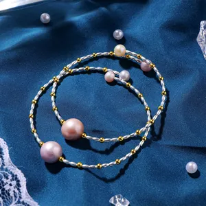 Gelang perhiasan wanita mutiara air tawar alami grosir gelang mutiara tiga warna hadiah