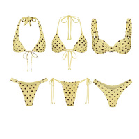 Premium ecovriendelijke op maat gemaakte bedrukte zigzag gestikte badkledinglijn fabrikant gele polka bikini set voor dames badpak