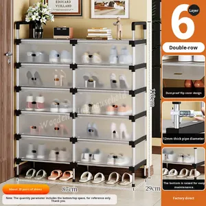 <span class=keywords><strong>Meuble</strong></span> à chaussures simple d'entrée, multi-niveaux, anti-poussière, en métal, pour salon, couloir, dortoir étudiant, rangement - Product Image 3