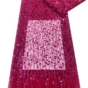 Vải Thêu Đính Cườm Ren Pháp Lớn Sang Trọng Vải <span class=keywords><strong>Sequin</strong></span> Đỏ - Product Image 6
