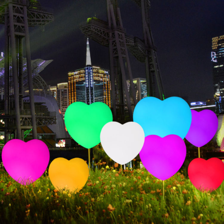 Square Landscape Lighting Interaction Heart Post Lamp Ball Rgb Color Change Heart Lantern Decoration Garden Lights