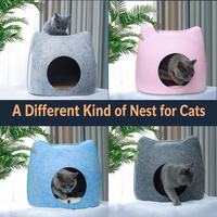 Lit pour chat en feutre, nid en forme de tête de chat, ouverture ronde, design confortable et douillet pour chats et chatons, toutes saisons, vente en gros d'articles pour animaux de compagnie