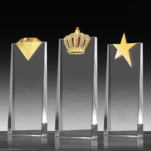 Factory Custom Crystal Diamond Trophy Crown Plaque Star Award For Event Prizes