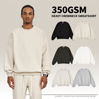 Sweat-shirt à col rond en molleton épais 350g avec logo personnalisé, style américain, épaules tombantes, pull d'hiver pour homme
