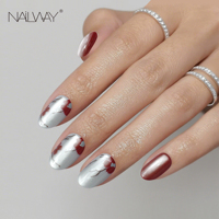 Ongles artificiels en gel souple Nailway, 30 pièces, 15 tailles, motif de fleurs rouges, effet œil de chat, forme amande, ongles à presser