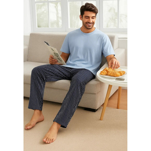 Custom Logo <strong>Pyjamas</strong> <strong>Men</strong> Pajamas Sets Cozy 100% Cotton Pajamas for <strong>Men</strong> Knit <strong>Short</strong> Sleeve Pajama Set for <strong>Men</strong> Pijamas Para Hombres - Product Image 1
