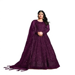 Salwar Kameez Tradicional Indio-Pakistaní para Mujer, con Red de Tela Pesada, Forro de Santoon, Bordado con Hilos y Lentejuelas, Adorno de Plumas, para Bodas - Product Image 1