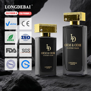 Custom Luxury Crimp Perfume <b>Spray</b> <b>Bottle</b> 100ml Perfume Glass <b>Bottle</b> 50ml Black Square <b>Empty</b> Perfume <b>Bottle</b> with Gold Lid - Product Image 1