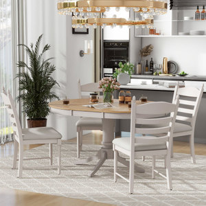 5-Piece Modern Extendable <b>Dining</b> <b>Table</b> Set 4 Comfortable Upholstered Chairs Solid Wood <b>Dining</b> Room Furniture for Hotel Apartment - Product Image 2