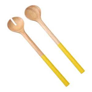 Popular style long handle acacia salad servers wooden salad spoon fork 2pcs set
