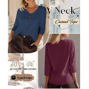 Camiseta de Mujer de Manga Larga con Cuello Redondo, Elástica y Acanalada, Estilo Casual Básico - Product Image 3