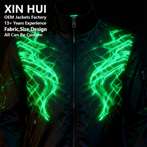 เสื้อแจ็คเก็ตบอมเบอร์สะท้อนแสงเรืองแสงในที่มืดสำหรับผู้ชาย สไตล์เทคแวร์ สตรีทแวร์ วินด์เบรกเกอร์ Y2K ไซเบอร์พังก์ ซิปเต็มตัว เสื้อแจ็คเก็ตเรืองแสง - Product Image 3